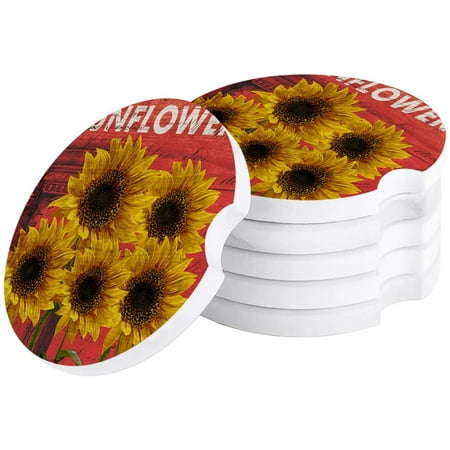 

ZHANZZK Sunflower Pattern Vintage Set of 2 Car Coaster for Drinks Absorbent Ceramic Stone Coasters Cup Mat with Cork Base for Home Kitchen Room Coffee Table Bar Decor