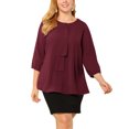 thumbnail image 4 of Plus Size Chiffon Top for Women Round Neck Tie Front Ruffle Work Blouse Top Wine Red 4X, 4 of 7