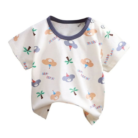 

Geire Summer Infant Boys Girls Ultra-soft T-Shirt Cartoon Graphic Short Sleeve Crewneck Casual Cotton Tee Top