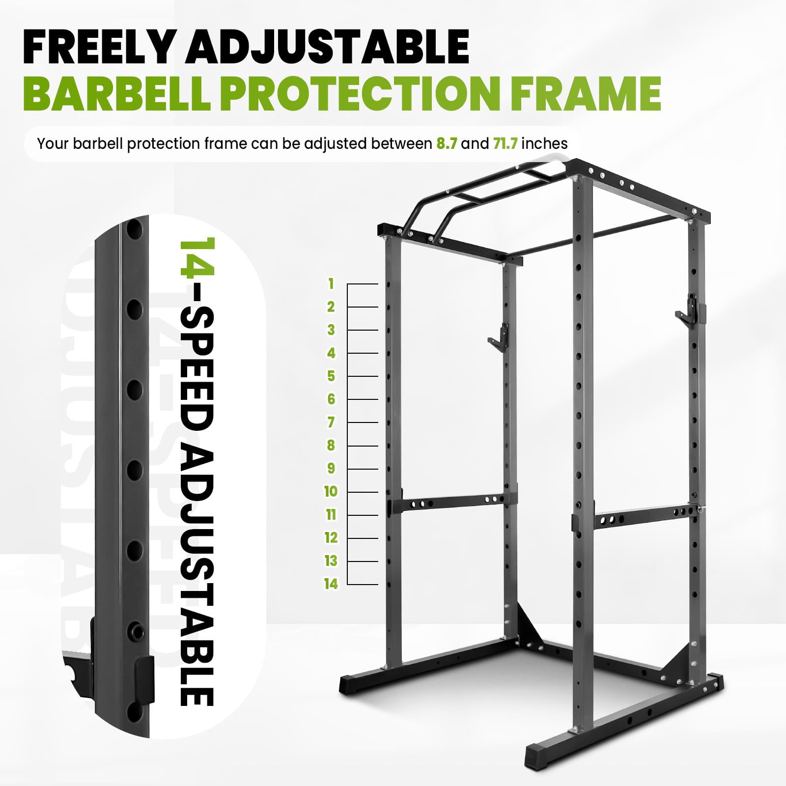 Zhuotong  1200LBS Heavy-Duty Power Cage, Commercial-Grade Squat Rack with Pull-Up Bar & J-Hooks, All-in-One Home Gym Weight Lifting Cage for Squat, Bench Press & Strength Training