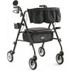 Medline Stealth Rollator, Folding Rolling Walker, 300lb Weight Capacity, 7" Wheels, Matte Black
