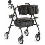 Medline Stealth Rollator, Folding Rolling Walker, 300lb Weight Capacity, 7" Wheels, Matte Black