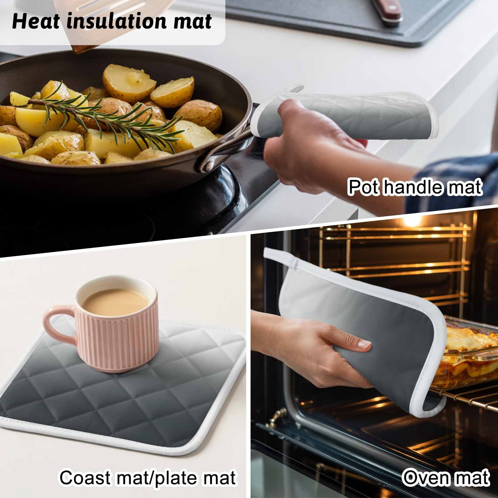 Grey Ombre Pot Holders for Kitchen Heatproof Potholder, 5 Pack Gray White Gradient Modern Abstract Art Hot Pads Multipurpose Oven Pads Cloth Potholders Trivet for Cooking Baking