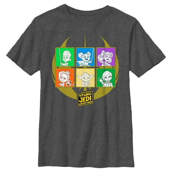 Boy's Star Wars: Young Jedi Adventures Character Boxes Graphic Tee Charcoal Heather X Large
