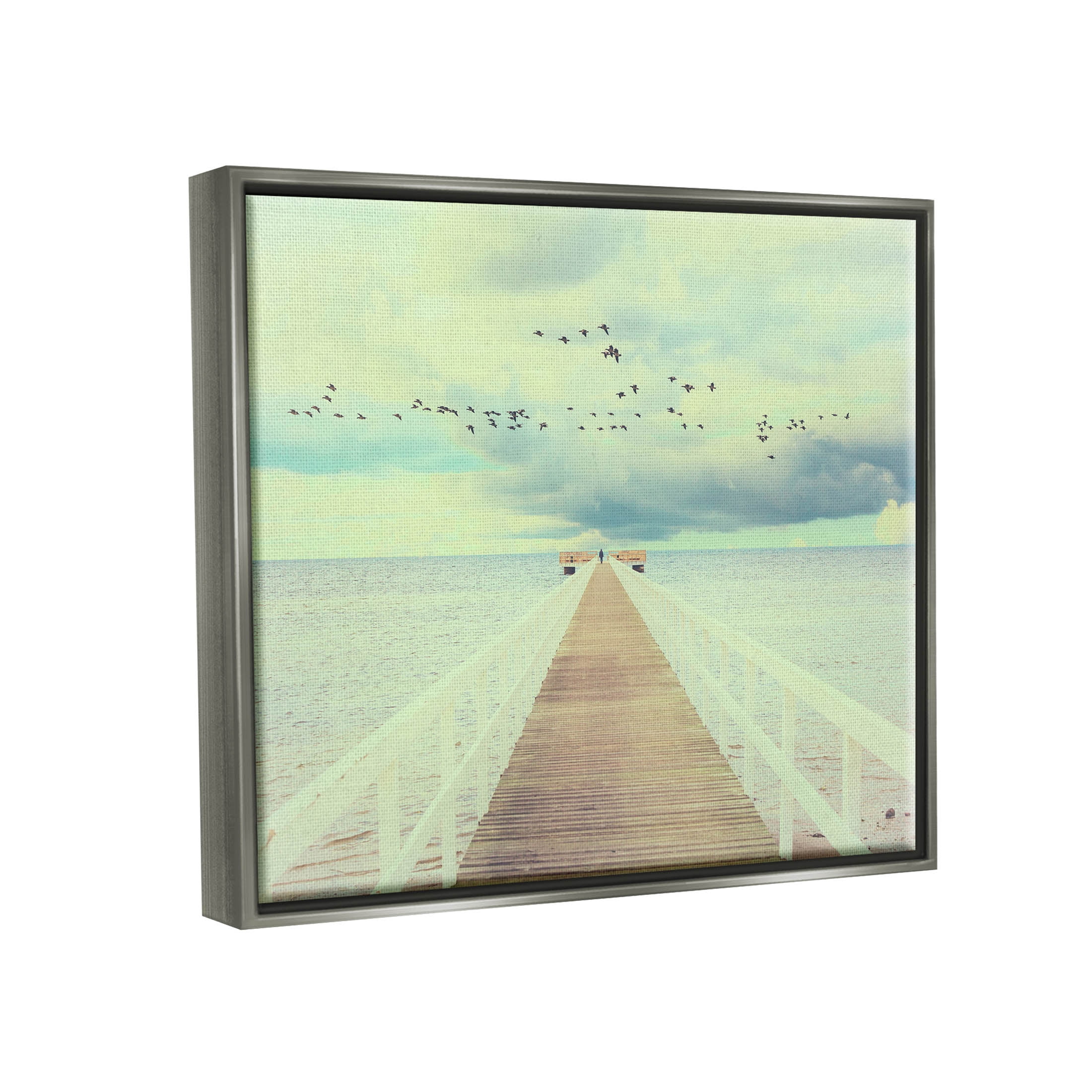 Distant Dock Peaceful Coast Shore Coastal Photograph Luster Gray Framed Art Print Wall Art