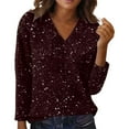 thumbnail image 2 of Women'S Sequin Shirts 2026 Shinny V Neck Print Shirt Fashion Sparkly Loose Fit Tops Glitter Top Trendy Dressy Clothes,Sequin Tops for Women Sparkly Shirts Holiday Party Long Sleeve Top Outfits Wine M, 2 of 9