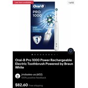 Oral-B Pro 1000 Power Rechargeable Electric Toothbrush Powered by Braun White Or