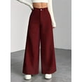 thumbnail image 5 of Corduroy Pants for Women Casual High Waisted One Buttoned Stretchy Loose Fit Wide Leg Pants with Pockets Wine Red L, 5 of 9