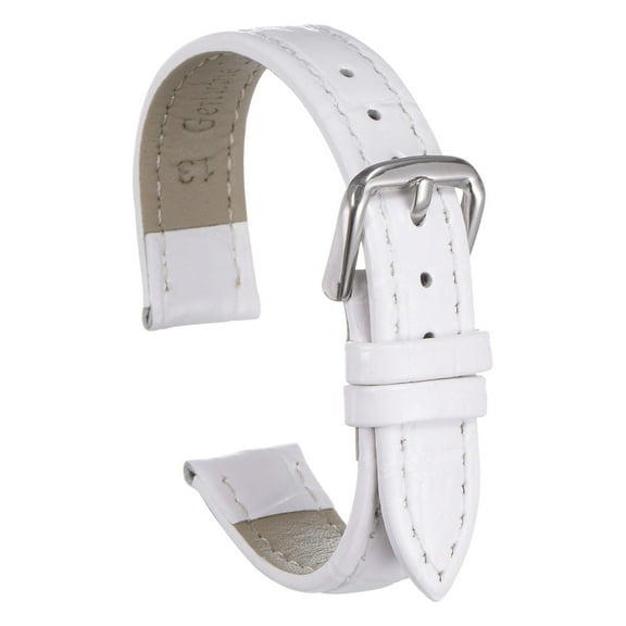 Uxcell Leather Watch Band 13mm Embossed Pattern Cowhide Watch Strap Replacement with Spring Bars White
