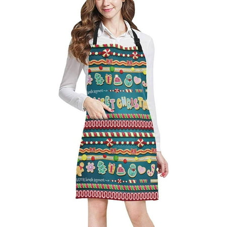 

ASHLEIGH Sweet Christmas Border Candy Cookies and Brush Segments Chef Aprons Professional Kitchen Chef Bib Apron with Pockets Adjustable Neck Strap