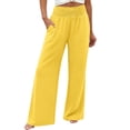 thumbnail image 5 of Women'sm Palazzo Pants Stretchy High Waisted Casual Wide Leg Slacks Summer Beach Lounge Trousers with Pockets Yellow 2XL, 5 of 10
