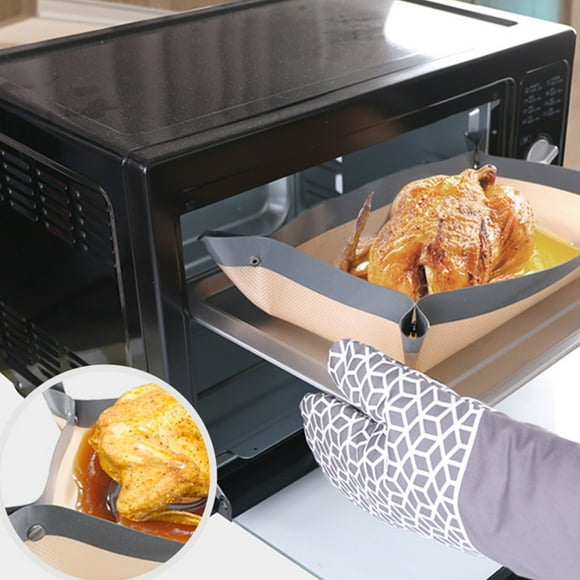 EGNMCR Kitchen Gadgets Thickened Fiber Baking Tray Mat Oven Mat Bread Dessert Cake Roast Chicken Baking Mat Baking Tools Four Corner Buckle Design Silica Gel Gray Overlock Baking sheet mats