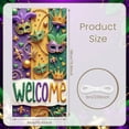 thumbnail image 2 of Colorful Mask Mardi Gras Banner Feather Adorned Carnival Display Purple Green Yellow Gold Accent Festive Backdrop for Carnival Party Mardi Gras Celebration Indoor Event, 2 of 9