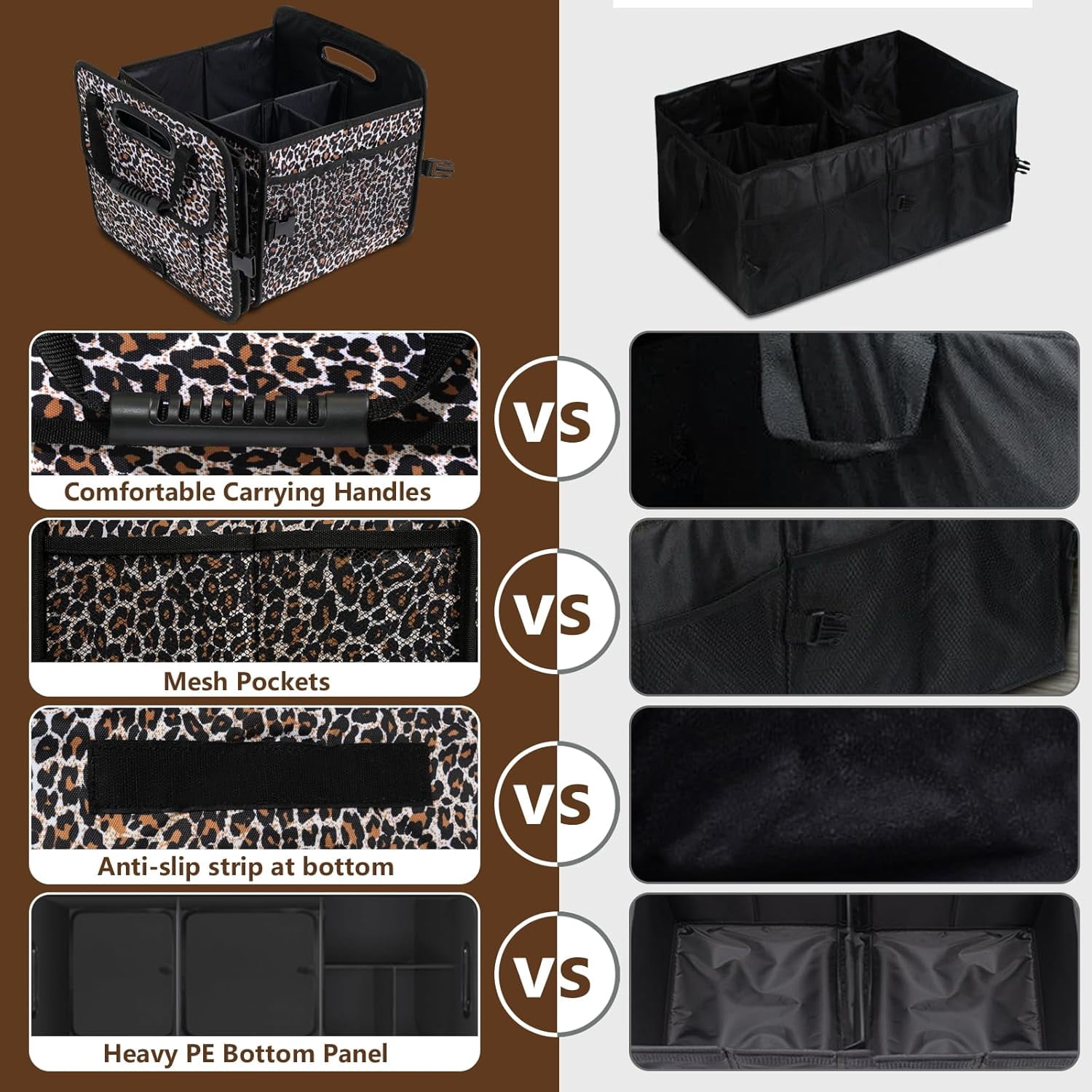 Leopard Print Trunk Organizer - 95L Large Capacity, Non-Slip Bottom, Waterproof, Portable Car Storage for SUV, Truck, Sedan