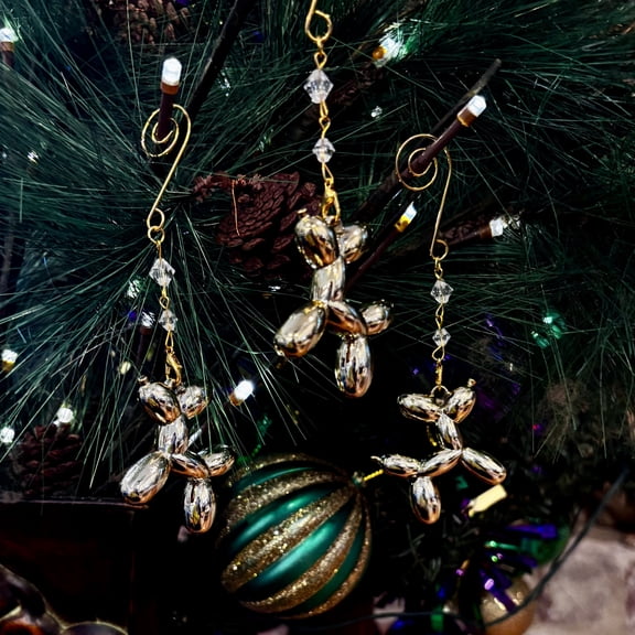 Set of 3 Gold Bead Dog Ornaments, Mardi Gras Parade Dog Ornament, Mardi Gras Tree, Holiday and Home Decor