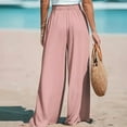 thumbnail image 4 of Bovemsi Casual Pants for Women Womens Wide Leg High Waisted Adjustable Tie Knot Flowy Trousers Beach Palazzo Casual Wide Leg Trousers with Pockets, 4 of 5