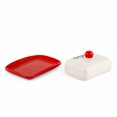 thumbnail image 4 of STP GOODS Red Viburnum Ceramic Butter Dish with Lid 6.7x5.1x2.2" (17x13x5.5 cm) Butter Holder Keeper Storage Container Butter Container for Countertop and Fridge, Red and White, 4 of 5
