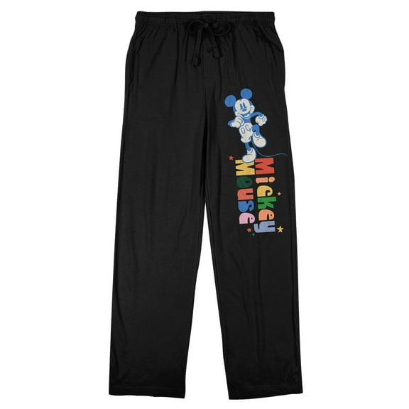 Mickey Mouse Classic Rainbow Name Text Adult Black Sleep Pajama Pants-Medium