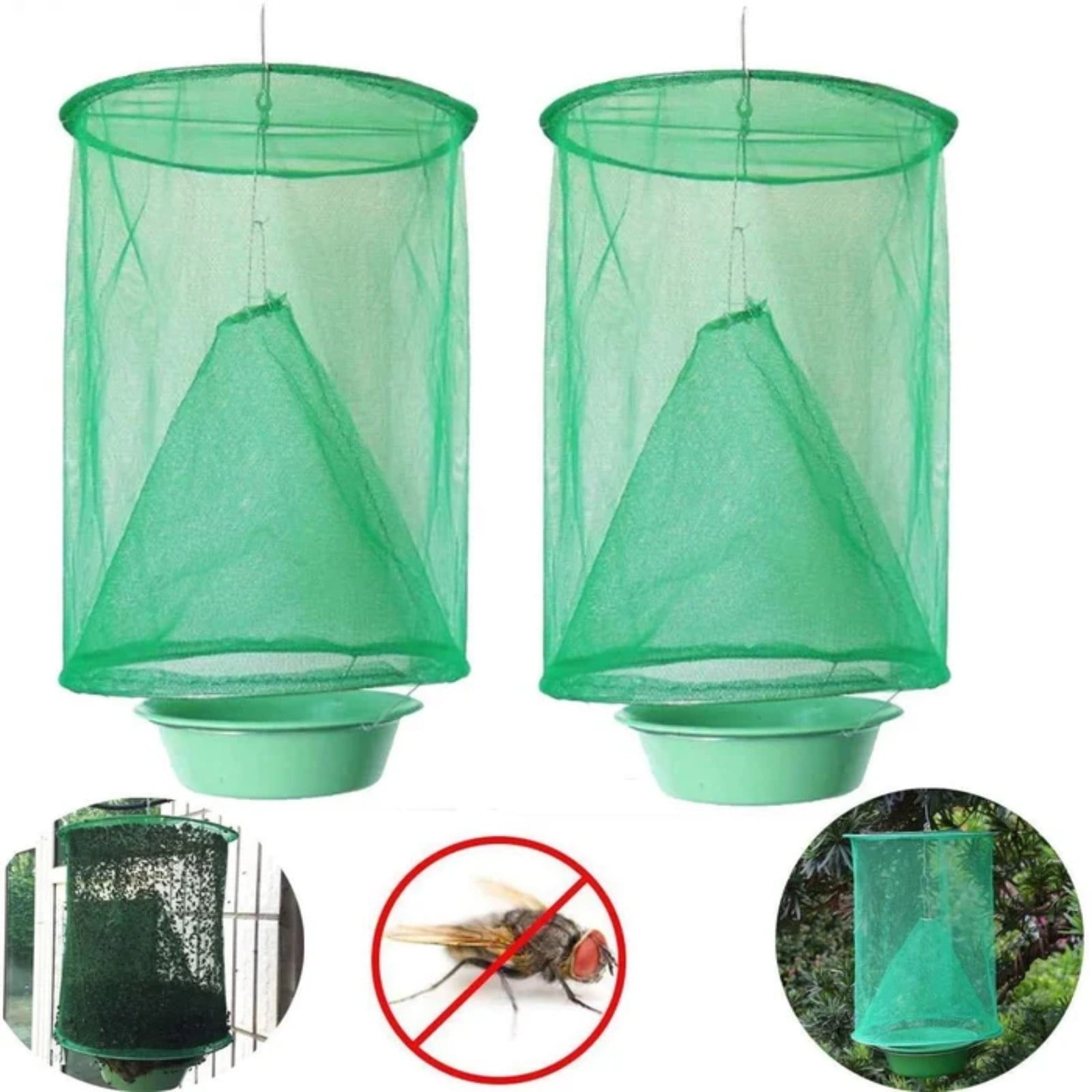 Fzsteel Fly Catcher Trap Reusable 6-Pack, Thick Gauze & Plastic Bowl Fly Trap for Outdoor & Indoor Use, Horse Fly Control for Farm, Ranch, Stable, Garden Pest Control