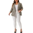 thumbnail image 3 of Agnes Orinda Blazers for Women Plus Size Plaid Notched Lapel Long Sleeve Business Casual Blazer Jackets 1X Brown, 3 of 7