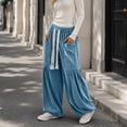 thumbnail image 6 of Evdexr Women's Pants Corduroy Elastic Drawstring Bottoms Bohemian Baggy Wide Leg Fashion Slacks Lounge Comfortable Trousers with Big Pockets Blue 2XL, 6 of 6