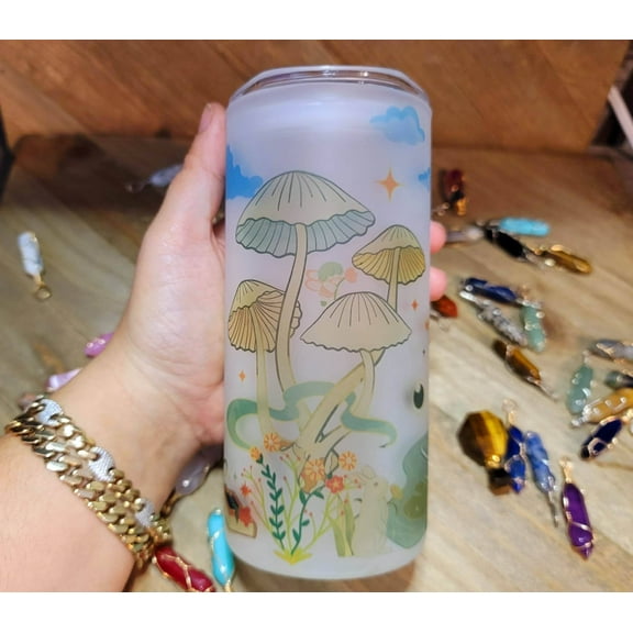 Mushroom Beer Can Glass | Boho Mushroom Coffee Glass | 20 oz