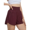 thumbnail image 4 of Satankud Women's High Waisted Running Shorts Mesh Liner Quick Dry Athletic Gym Track Workout Shorts Zip Pocket Wine Size M, 4 of 9