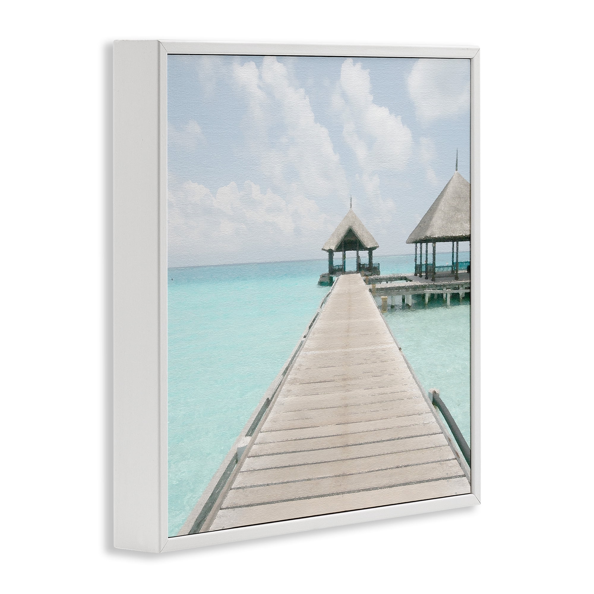 Stupell Industries Tropical Long Pier Coastal Photography White Framed Art Print Wall Art, 17 x 17
