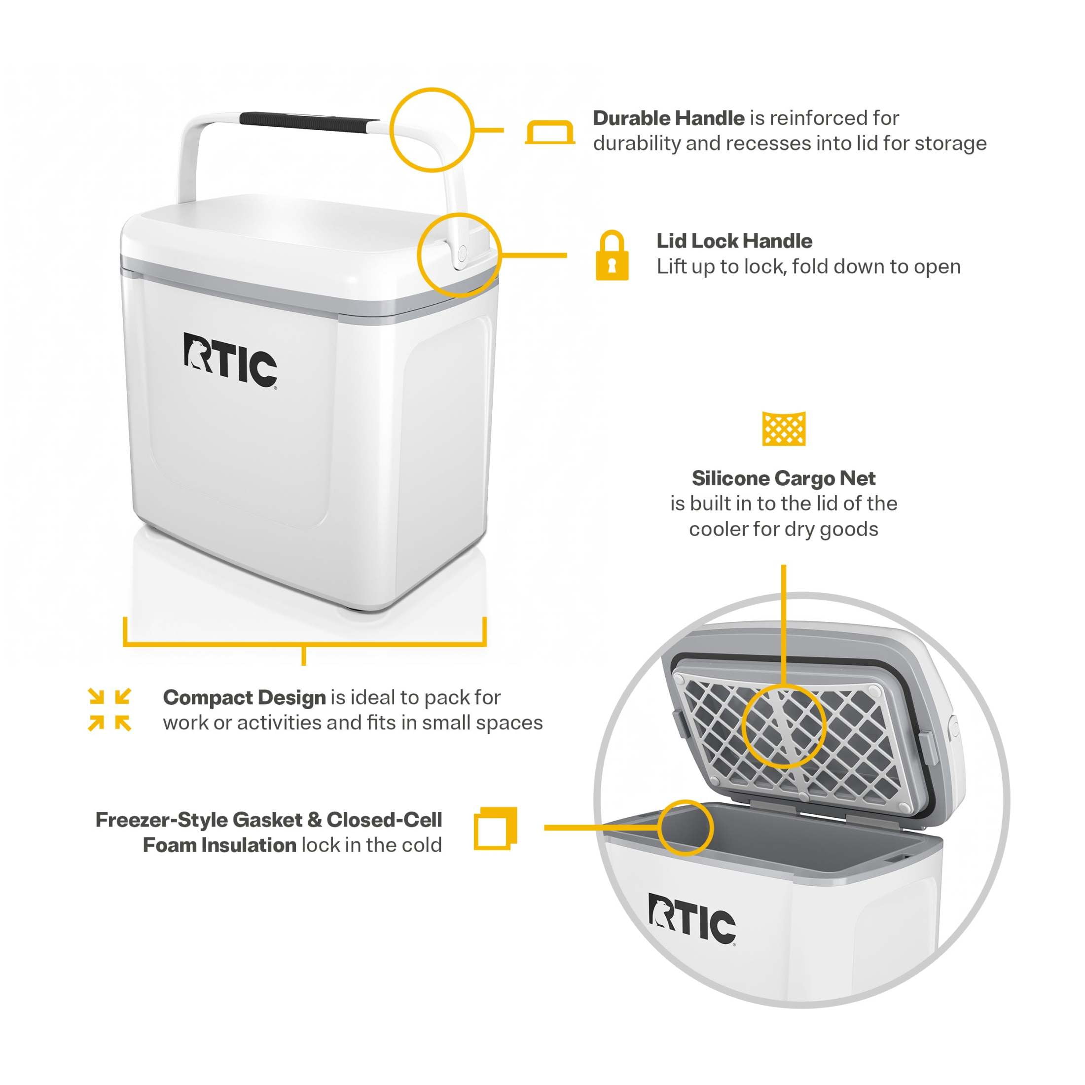 RTIC Road Trip 8 Qt Hard-Sided Personal Cooler, Fits 12 Cans, White & Grey