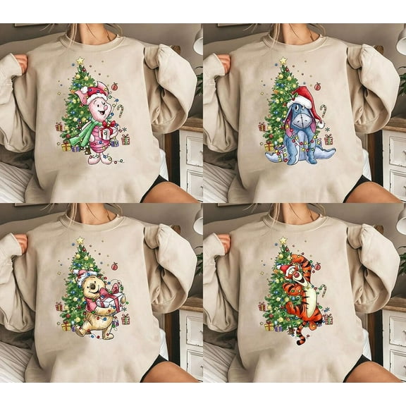 Winnie the Pooh Characters Christmas Sweatshirt, Disney Christmas Party T-Shirt, The Pooh Eeyore Tigger Piglet Christmas Sweatshirt, The Xmas Tee