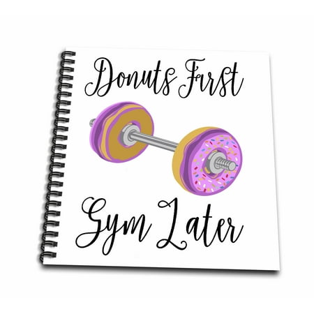 3dRose Donuts First Gym Later, Donut Dumbbells Word Art - Mini Notepad, 4 by 4-inch