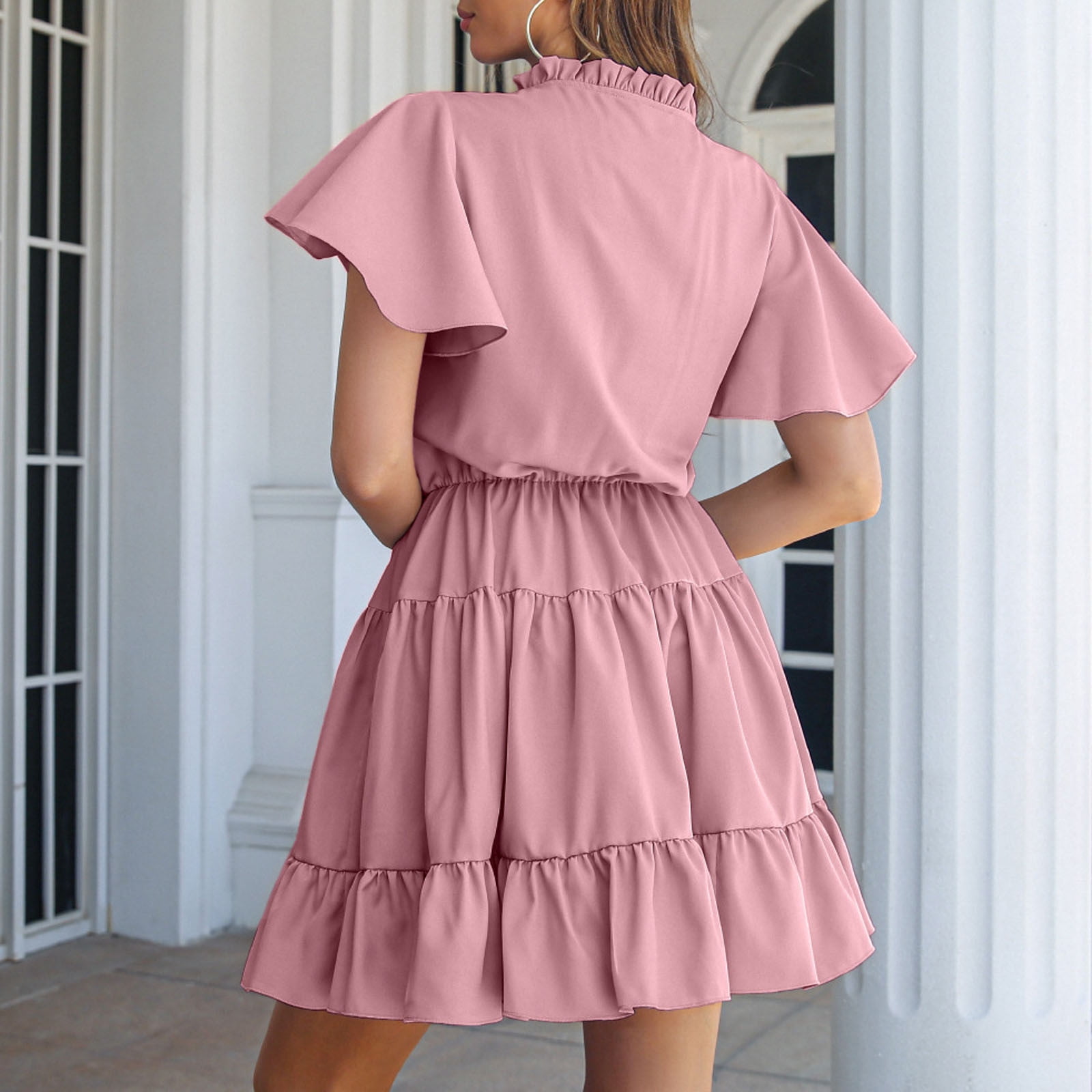 Dresses for Women Women's Dress Big Bow Ruffle Trim Split Back Dress Dresses  (Color : Coral Pink, Size : Small) at  Women's Clothing store