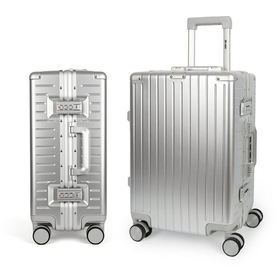 New York Xpress 20" Carry On Luggage with Aluminium Frame,Hardside Zipperless Suitcase with Spinner Wheels Double TSA Lock, Silver, AL12501