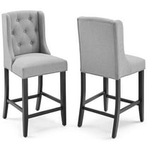 Modway Baronet Counter Bar Stool Upholstered Fabric Set of 2 in Light Gray