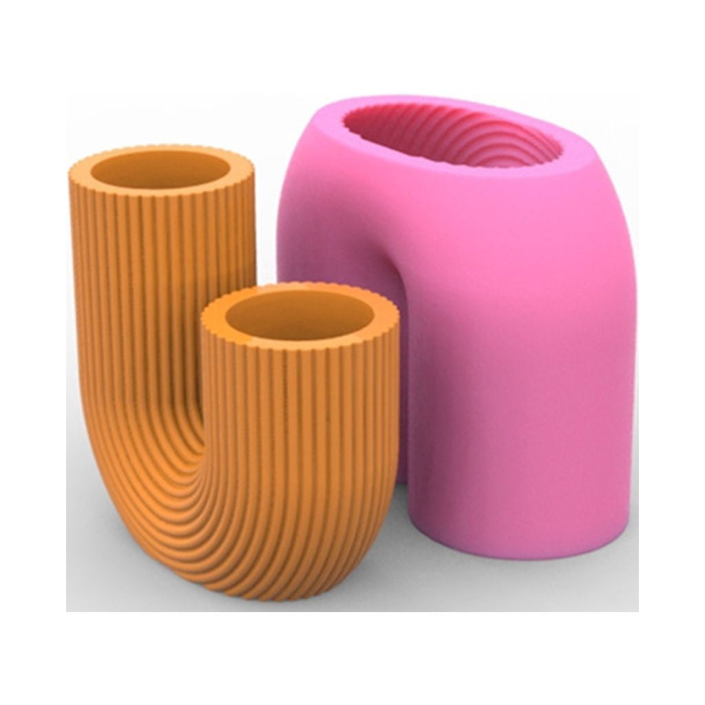 Milue Striped U-shaped Silicone Candle Mold Flower Pot Succulents Planter Vase Mould