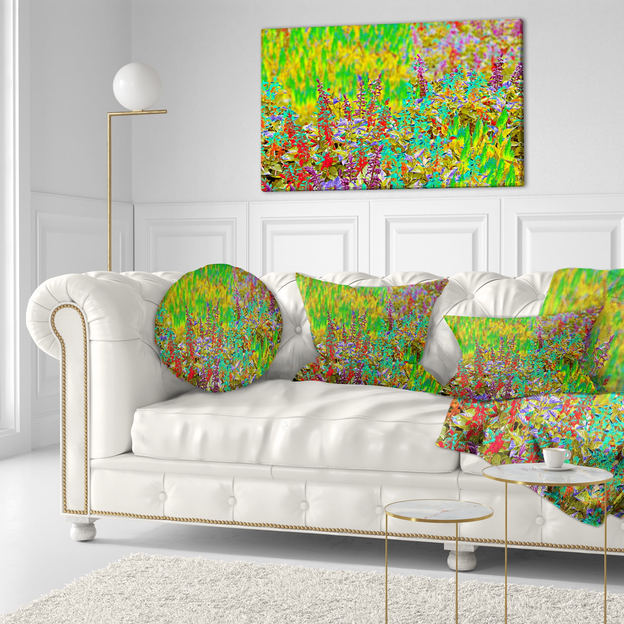 Designart Colorful Textured Flowerbed - Floral Throw Pillow - 12x20
