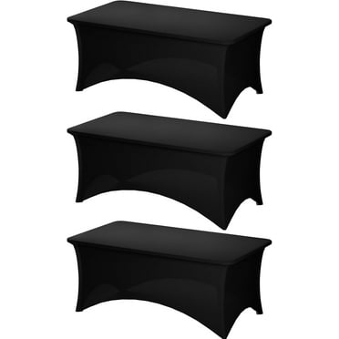 3 Pack Black Table Cloth for 6 Foot Rectangle Tables, Rectangular Tablecloths Stretch Spandex Fitted Table Covers 6 ft for Parties, Trade Shows, Banquet, Weddings, Buffet