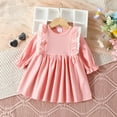 thumbnail image 2 of Favoffer Infant Girls Long Sleeve Dress Spring Summer Solid Color A-Line Ruffle Sleeve Round Neck Casual Top Soft Basic Sundress Daily Home Play Vacation Sizes 6M-3T, 2 of 9