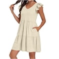 thumbnail image 2 of Uootdi Robes d'Été pour Femmes à Col en V, Manches à Volants, Ourlet à Volants, Robes Douces et Confortables, Coupe Décontractée, Mini Robes, Tenue de Vacances, Cadeau, 2 of 6