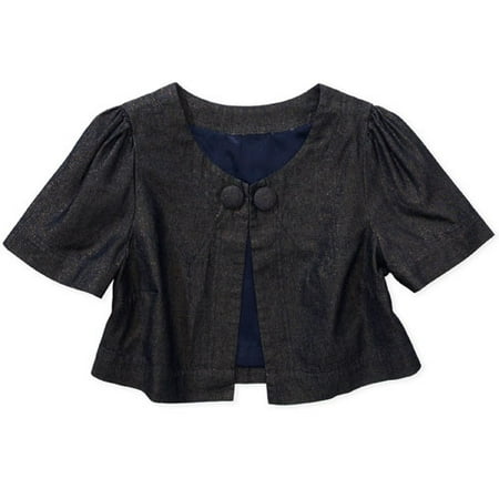 Juniors Metallic Denim Shrunken Swing Jacket