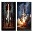 thumbnail image 2 of Designart "Reverent Rocketship I" Rocketship Framed Wall Art Set Of 2 - Coral Transportation Framed Canvas Set For Living Room Decor, 2 of 6