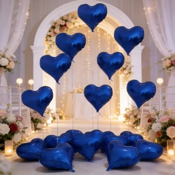 16pcs 20-Inch Royal Blue Heart-Shaped Aluminum Foil Balloons for Weddings and Celebrations