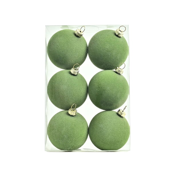 6 bolas navideñas de terciopelo flocadas, adornos navideños de plástico, adornos colgantes decorativos para árbol de Navidad, decoración de 2,4 pulgadas