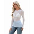 thumbnail image 3 of WIHOLL Womens Mesh Tops Lace Long Sleeve Shirts Crewneck Slim Fitted Outfits See Through Blouses Natural White Shirts, 3 of 7