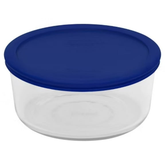 7 Cup Glass Round Storage Container Blue: Microwave, Oven, Dishwasher & Freezer Safe, Includes Lid
