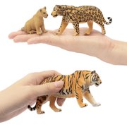 Toymany 8PCS 2-5 Plastic Jungle Animals Figure Playset Includes Baby Animals, Realistic Lion, Tiger, Cheetah, Leopard Figurines with Cub, Cake Toppers Christmas Birthday Toy Gift for Kids Toddlers