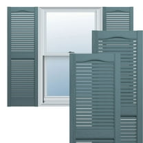 Ekena Millwork 12"W x 57"H Mid-America Vinyl, TailorMade Cathedral Top Center Mullion, Open Louver Shutters, w/Installation Shutter-Lok's (Per Pair), 004 - Wedgewood Blue