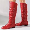 thumbnail image 7 of Women's Round Toe Low Heel Knee High Boots PU Leather Slouchy Slip on Comfortable Plus Size Fall Winter Boots for Casual Outdoor Wear Red, 7 of 7