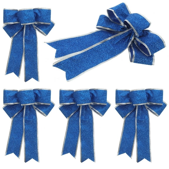 MLINS 5Pcs Blue Cloth Christmas Tree Ribbons for Festival Atmosphere 10*8*0.6In