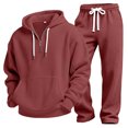 thumbnail image 4 of LNZGNM Waffle Tack Suits for Men Set 1/4 Zipper Oversized Long Sleeve Pullover Hoodies with Pockets Wide Leg Sweatpants Lounge Winter Outfits,Wine 4XL, 4 of 8